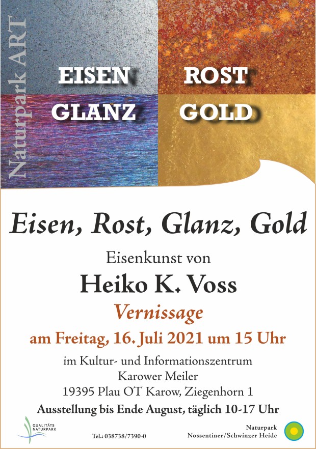 Plakat Eisen Voss1 620x882 EISEN, ROST, GLANZ, GOLD   Eisenkunst von Heiko K. Voss im Karower Meiler