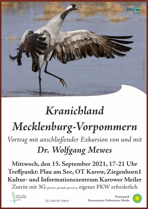 Plakat Kraniche2021 620x875 Kranichland Mecklenburg Vorpommern. Vortrag von Dr. Wolfgang Mewes