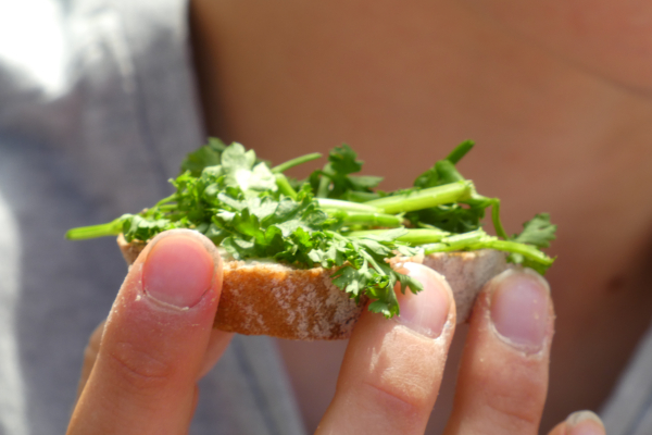 Geschmackserlebnis für viele Kinder: Brot mit selbstgemachter Butter und Kräutern (Foto: M. Weippert)