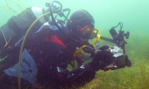 Vor Ort wird die Unterwasservegetation erfasst.