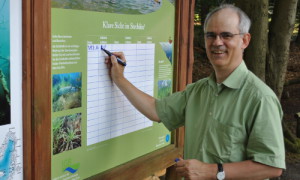Prof. Mark Gessner trägt die aktuell gemessene Sichttiefe von 4,4 m ein.