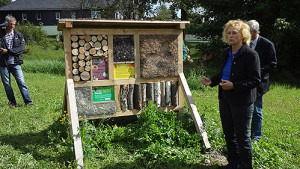 Christine Kober erläutert, wie ein Insektenhotel funktioniert, BA Beate Graumann