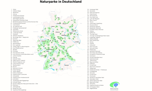 Karte Naturparke Deutschland 2018 mit Legendeb Leitlinien – Aufgaben und Ziele der Naturparke in Deutschland