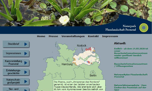 Website Naturpark Flusslandschaft Peenetal